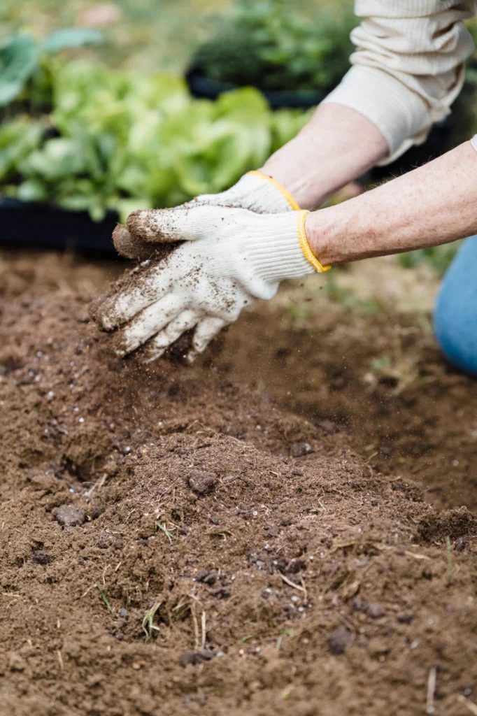 Kleigrond wordt bewerkt met handschoenen
